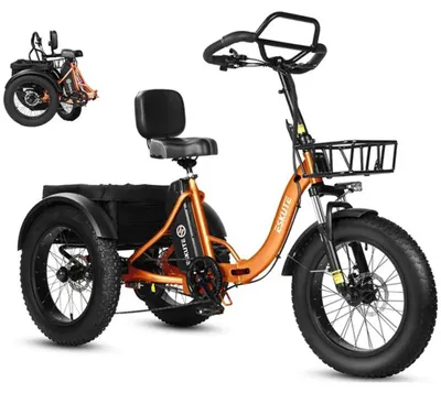 Produktbild von Cargo E-Bike - Faltbares Elektro-Dreirad für Erwachsene - 250W 48V Nabenmotor - 48V 20,8Ah herausnehmbarer Akku - Reichweite 50–80 km - Zwei Sitze - 50x10 cm breite Reifen - Orange