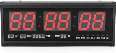 Produktbild von Digitální nástěnné hodiny LED 24hodinové hodiny s datem teplotou Věčný kalendář pro veřejné místo, kancelář, ložnici, obývací pokoj