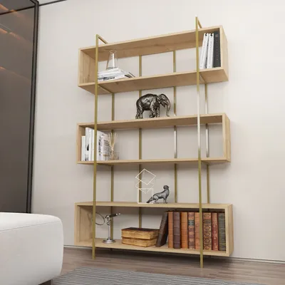 Produktbild von Skye Decor, Bruti - Oak, Gold, Bücherregal, Eiche, 100 % MELAMINBESCHICHTETE SPANPLATTEN, 120 x 29,6 x 180 cm