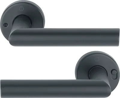 Produktbild von Hoppe Amsterdam Drückerpaar MiniLock links, Türgriff Türdrücker Türbeschlag, einfache Verriegelung, Edelstahl schwarz matt, Rosette ø 52 mm