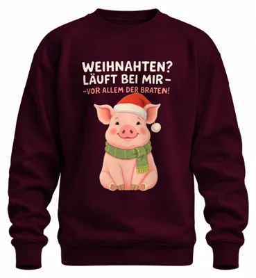 Productafbeelding van Kersttrui met een vrolijk varken, geschikt als cadeau, uni, kleur bordeauxrood, maat XXL