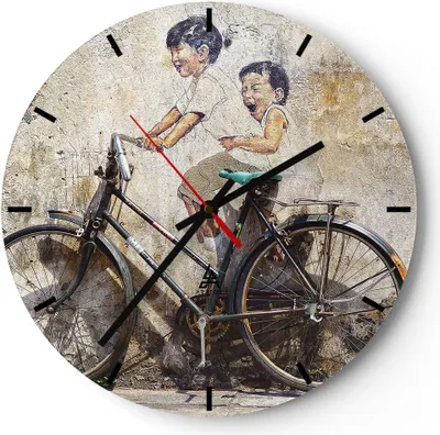 Produktbild von Wanduhr - Rund - Glasuhr - Graffiti modern - 40x40cm - Schleichendes Uhrwerk - Lautlos - zum Aufhängen bereit - Dekoration Modern - Wanddekoration aus Glas - C3AR40x40-3617