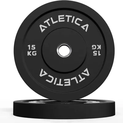 Produktbild von ATLETICA Bumper Plates | 2 x 15kg | Paar | geräusch- und stoßdämpfende Vollgummi-Ummantelung | Paarweise verkauft | Ø 50 mm Edelstahlring