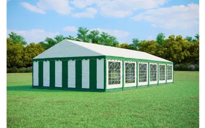 Immagine prodotto di Tendone per feste 6x12 m STANDARD PLUS – PVC 500 g/m² con trattamento ignifugo, tubi zincati Ø38 mm, fino a 150 persone - Verde-bianco