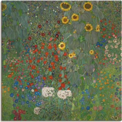 Produktbild von ARTland Leinwandbild Garten mit Sonnenblumen Größe: 100x100 cm