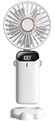 Produktbild von Handventilator, Tragbarer Mini Ventilator, Wiederaufladbar, Kleiner Taschenventilator Mit 5 Geschwindigkeitsstufen, Faltbarer USB-Ventilator für Büro, Outdoor (White)