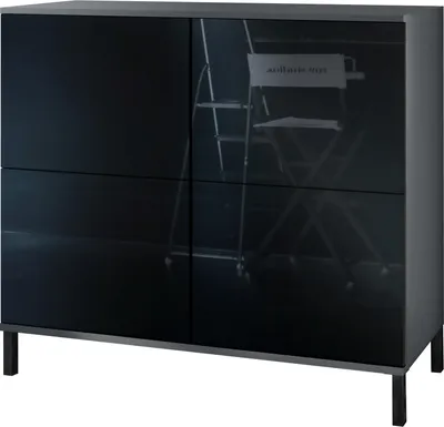 Produktbild von Vladon Kommode Rova V3, Moderner Küchenschrank mit 4 Push-to-Open Türen Anthrazit matt / Schwarz Hochglanz (92,5 x 83.5 x 35)
