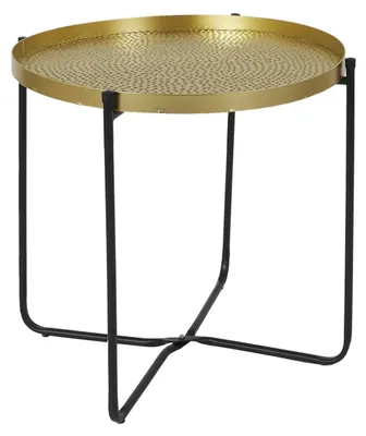 Produktbild von Home Deco Factory Beistelltisch - Gold mit Schwarz - Metall - D45 cm - Pflanzenaufsteller
