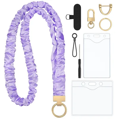 Produktbild von Scrunchie-Lanyard, Niedliche Lanyards für Ausweise, Lehrer-Lanyard mit Auswelter, Dehnbare Lanyards für Lehrerinnen und Frauen, Lanyards, Lila Lanyard