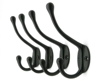 Gusseiserne Wandhaken, Set mit 4, schwarz, rustikal