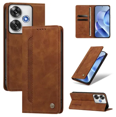 Produktbild von Handyhülle für Xiaomi Poco F6, Leder Wallet Klapphülle mit Standfunktion, Stoßfeste Schutzhülle Braun