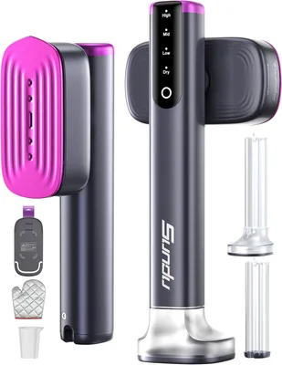 Zdjęcie produktu dla Prostownica parowa, parownica z 2 zbiornikami na wodę (180 ml i 100 ml), szybkie nagrzewanie 15 s, silny wyrzut pary 24 g/min, żelazko podróżne ze sterowaniem dotykowym