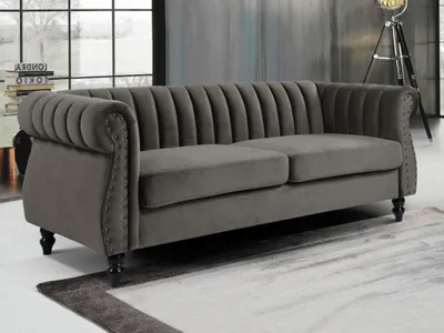 Produktbild von Chesterfield-Sofa - 3-Sitzer - Samt - Grau - TRUMBO