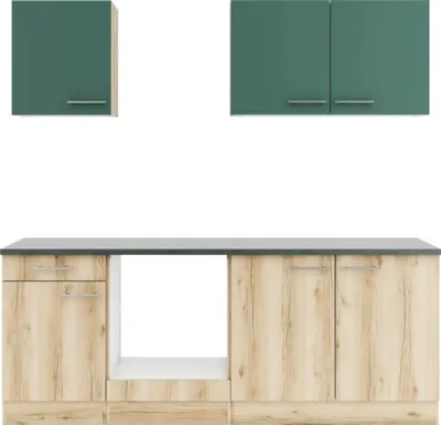 Produktbild von Optifit Küchenzeile ohne Geräte Savona405/Livorno290 210 cm grün wildeiche matt strukturiert zerlegt Variante reversibel
