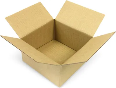 An open cardboard box on a white background.