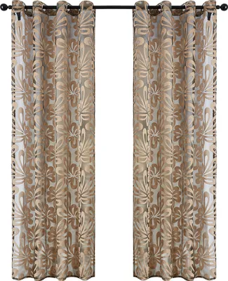 Image de lot de 2 rideaux Transparent Jacquard Set Rideau Salon Voile Echarpe à passants HxL 130x240 cm Marron