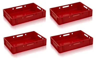Produktbild von 4 Stück Fleischkiste E1 rot 60x40x12,5 cm Eurobehälter mit Zollstock