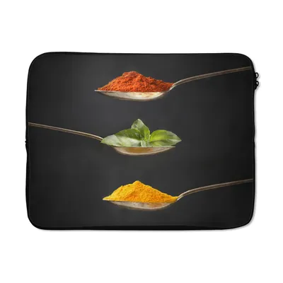 Produktbild von MuchoWow® Laptop Hülle 17 Zoll Laptoptasche Kräuter - Löffel - Gewürze - Schwarz - Italienisch - Zipper - Schutzabdeckung