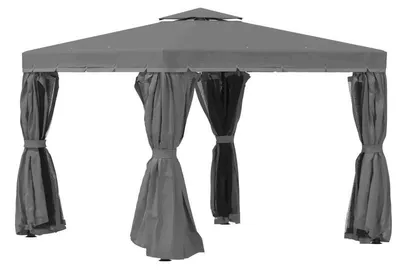 Image de Pavillon de 3x3 mètres avec double toit et rideaux | Couleur : Gris foncé | Dimensions : 296 x 296 x 275 cm