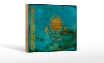 Produktbild von Holzschild Flagge Kasachstan 18x12 cm Kazakhstan Rost Dekoration