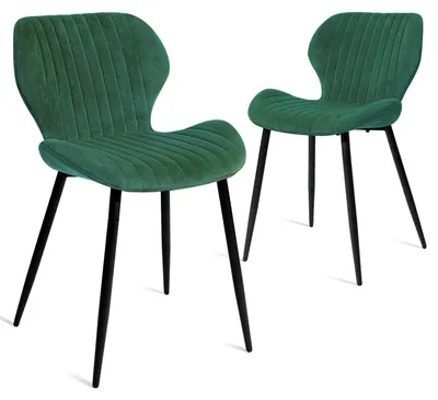 Image de Lot de 2 chaises rembourrées en velours, couleur verte, pieds en métal, chaise de salle à manger pour cuisine