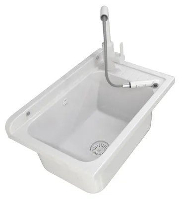 Immagine prodotto di Granitan | Lavello da lavoro - MONZA - con rubinetto estraibile - con sifone - Bianco - 58 x 38 cm - per lavanderia e garage