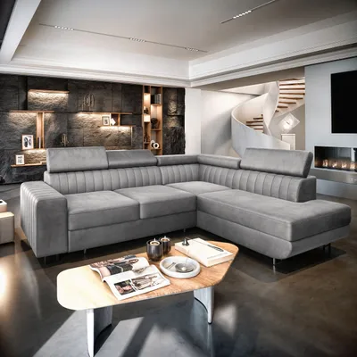 Produktbild von Masseno Narożnik NOLA L-S z funkcją spania i pojemnikiem na pościel Kształt L, Rozkładana sofa, Rogówka - Jasnoszary, MONOLITH 84