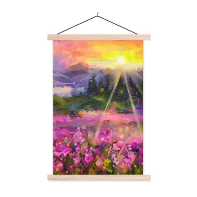 Produktbild von MuchoWow® Textilposter Gemälde - Ölfarbe - Blumen - Natur - Sonne 40x60 cm mit holzfarbenen Rahmen - Poster