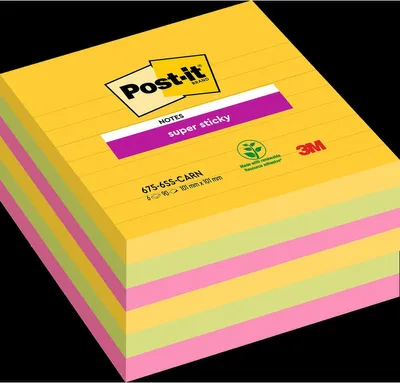 Produktbild von Haftnotiz Super Sticky Notes - 101 x 101 mm liniert 6x 90 Blatt.