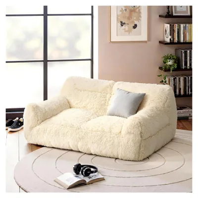 Produktbild von Flauschiger Sitzsack für Erwachsene, Doppelter Lounge Sessel, Modernes Ergonomisches BeanBag, Indoor Sitzsäcke für Wohnzimmer, Schlafzimmer, Spielzimmer, Beige