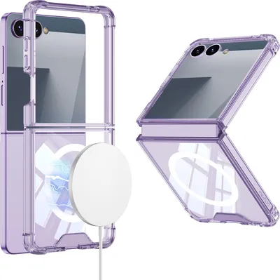 Obrázek produktu pro Průhledné nárazuvzdorné pouzdro na Samsung Galaxy Z Flip 7, kompatibilní s MagSafe a ochranou displeje Fialová