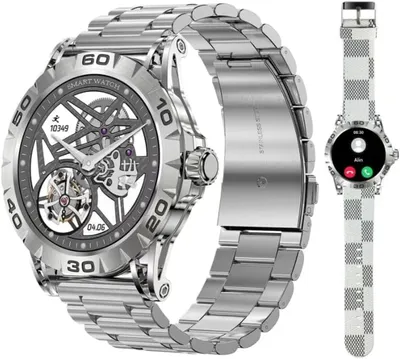 Produktbild von Smartwatch Herren mit Telefonfunktion 2026 Silber rund mit Blutdruckmessung für Android & iOS Geräte wasserdicht mit Armbandwechsel metallarmband