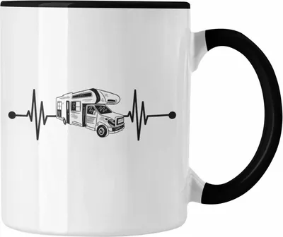 Produktbild von Trendation - Herzschlag Wohnwagen Wohnmobil Tasse Geschenk Camper Wohnmobilfahrer Geschenkidee Lustig (Schwarz)