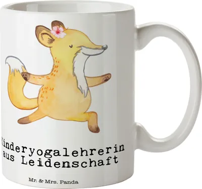 Produktbild von Mr. & Mrs. Panda Henkelpott Kinderyogalehrerin Leidenschaft - Weiß - Geschenk, Kaffeebecher, Tasse, Becher, Kaffeetasse, cappuccinotasse, Keramiktasse