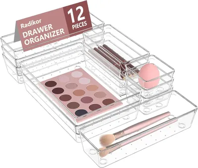 Produktbild von Schubladen-Organizer, 12-teiliger Schminktisch-Organizer in 4 Größen, Schubladen-Organizer, Make-up-Organizer, Schubladen-Organisationssystem für Schreibtisch, Büro, Küche