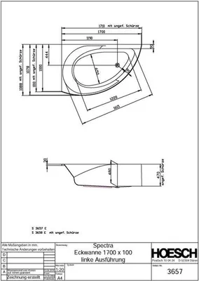Produktbild von Hoesch Spectra Eckbadewanne 1700 x 1000 mm links weiß - 3657.010