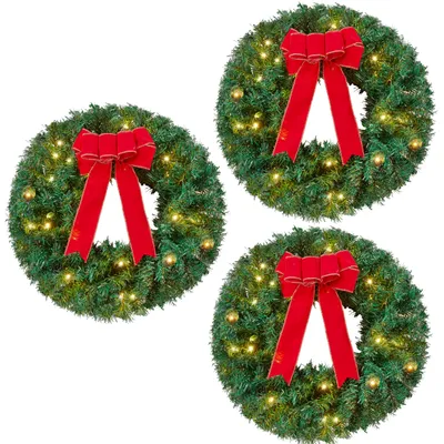 3er-Set Weihnachtskränze 48,3 cm mit LED-Lichterketten, grün