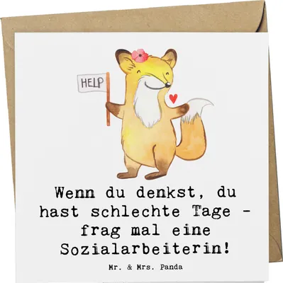 Produktbild von Mr. & Mrs. Panda Klappkarte Sozialarbeiterin Stärketage - Weiß - Geschenk, Obdachlosenhilfe, Vertrauen, Berufe, doppelkarte, Glückwunschkarte, Grußkarte, Berufspassion