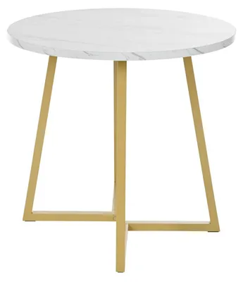 Image de Table ronde pour repas, imitation marbre, structure métallique, diamètre 80 cm, blanche et dorée