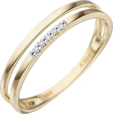 Produktbild von Gr. 52 - Damen Ring 585 Gold Gelbgold 5 Diamanten Brillanten Goldring Diamantring