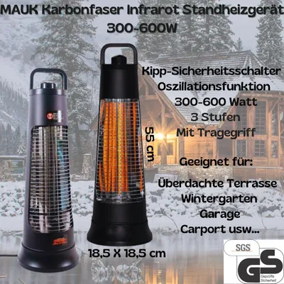 Produktbild von MAUK Heizer Infrarot Karbonfaser Standheizgerät für den Außen und Innen >Terrassenheizung< 300-600W