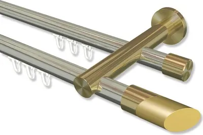 Produktbild von Interdeco Innenlaufstange, Gardinenstange mit Innenlauf Edelstahl-Optik / Messing-Optik Modell Platon Verano, 20 mm Ø 2-läufig, 120 cm