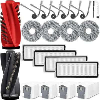 Produktbild von 22 Stück Zubehör für Roborock Qrevo Curv/Qrevo Curv S5X / Qrevo Edge/Qrevo S5V Saugroboter, 2 Hauptbürste 4 Staubbeutel 4 Wischtücher 4 Filter 6 Seitenbürsten 1 Reinigungsbürste 1 Schraubendreher