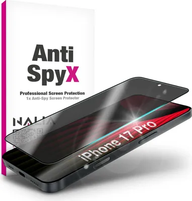 Immagine prodotto di Vetro Privacy "AntiSpyX" per Apple iPhone 17 Pro - Anti Spy Privacy / Vetro protettivo del display 9H / Nessun vetro temperato spia / Case Friendly - Nero