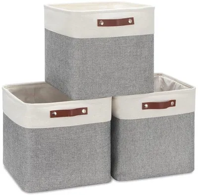 Immagine prodotto di Scatola portaoggetti in tessuto grigio/bianco 33x33x33 cm