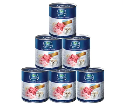 Produktbild von Dehner Premium Hundefutter, Nassfutter getreidefrei, für Welpen und junge Hunde, Rind / Geflügel / Kartoffel, 6 x 800 g Dose (4.8 kg)