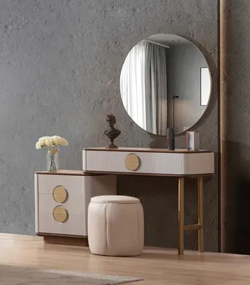 Zdjęcie produktu dla Elegancka beżowa toaletka Solidna komoda Meble do sypialni Toaletka