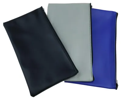 Produktbild von 3er-Pack Spardosen aus Kunstleder, 25 x 16 cm, Geldbeutel für A5-Dokumente, Geldmappe für Geschäft, Haushalt, Schule (Blau, Schwarz, Hellgrau)