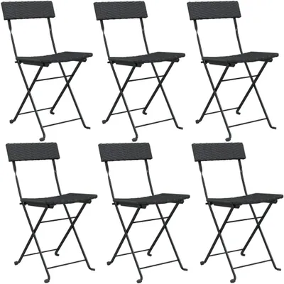 Produktbild von 6 klappbare Bistrostühle aus schwarzem Poly-Rattan und Stahl, Gartenmöbel und Gartenstühle, 29.4 kg