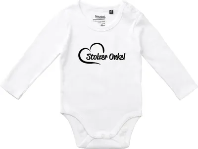 Produktbild von Huuraa Baby Body Stolzer Onkel Herz 80 White  Baumwolle Fairtrade Langarmbody Geschenkidee